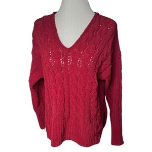 Ethereal Cable Knit Sweater Red Maroon Size Large